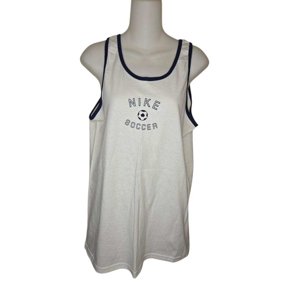 Nike Vintage 90s Soccer Tank Top – Made in USA – Men’s Large – White/Navy Ringer
